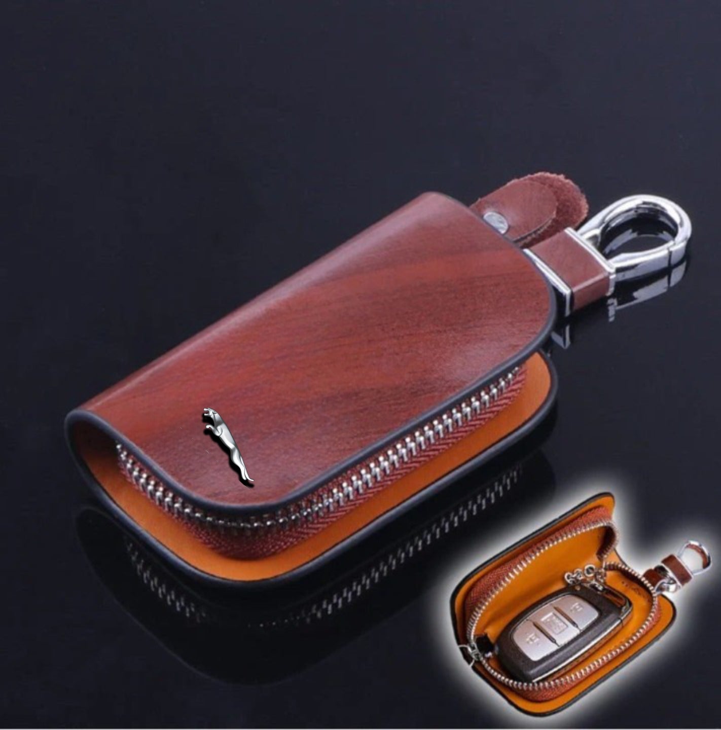 Car Logo Leather Wood Texture Car Key Case