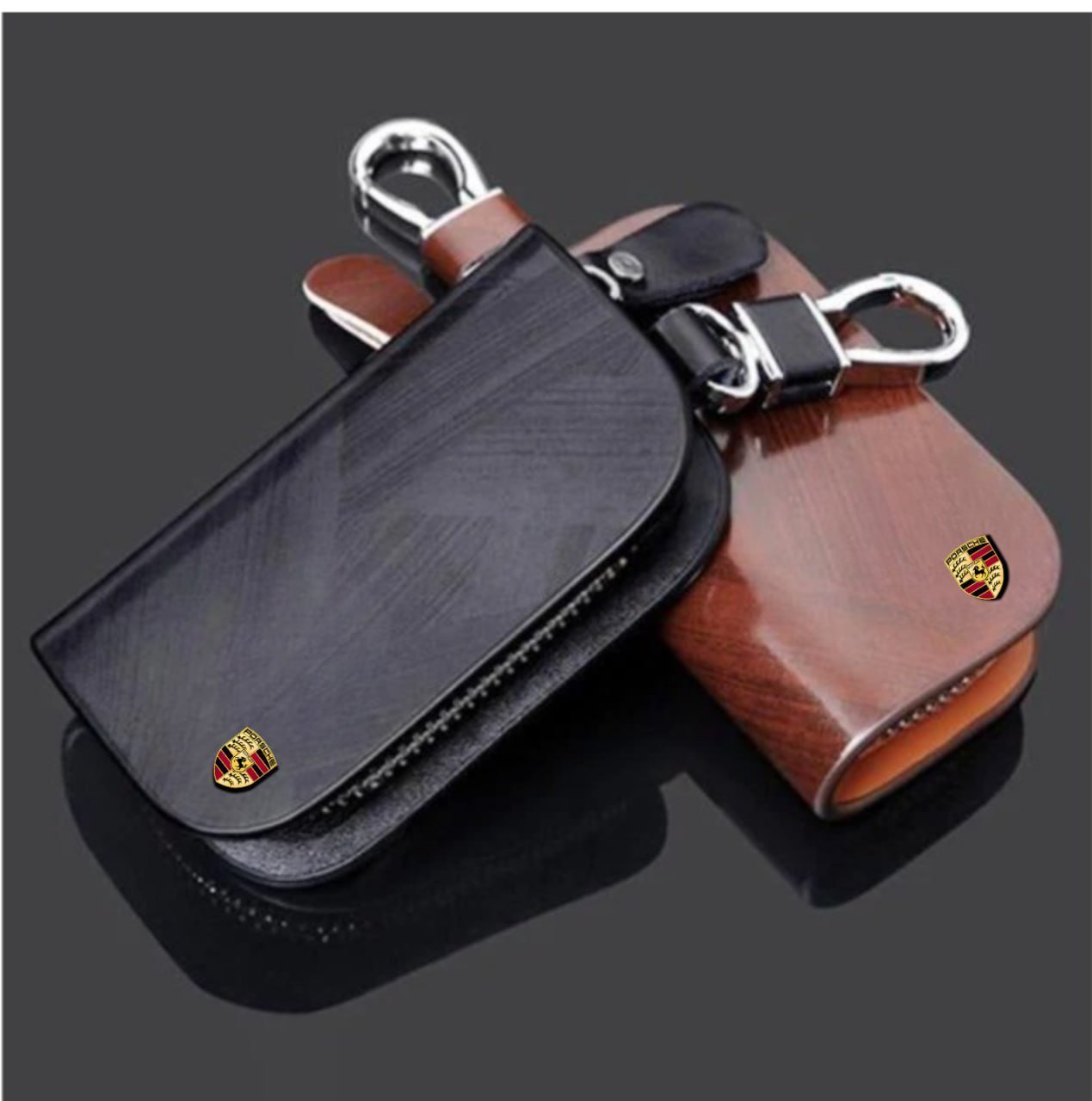 Car Logo Leather Wood Texture Car Key Case