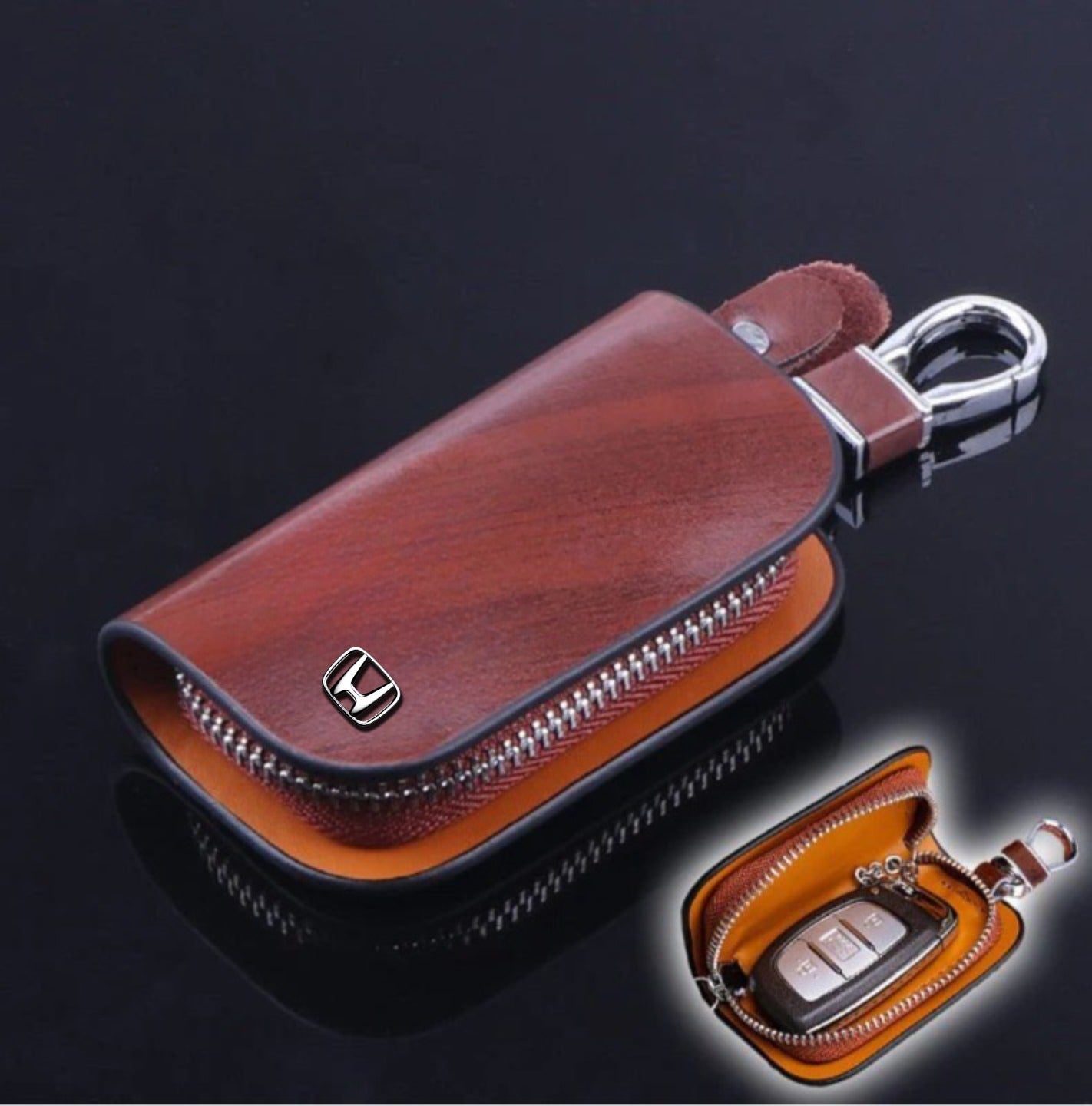 Car Logo Leather Wood Texture Car Key Case