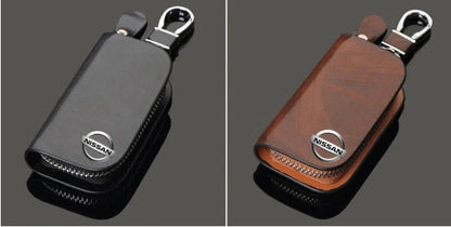 Car Logo Leather Wood Texture Car Key Case