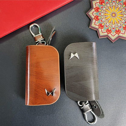 Car Logo Leather Wood Texture Car Key Case