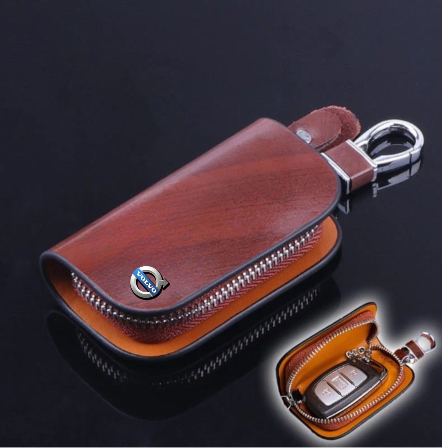Car Logo Leather Wood Texture Car Key Case