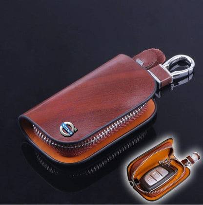 Car Logo Leather Wood Texture Car Key Case