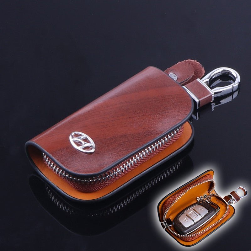Car Logo Leather Wood Texture Car Key Case