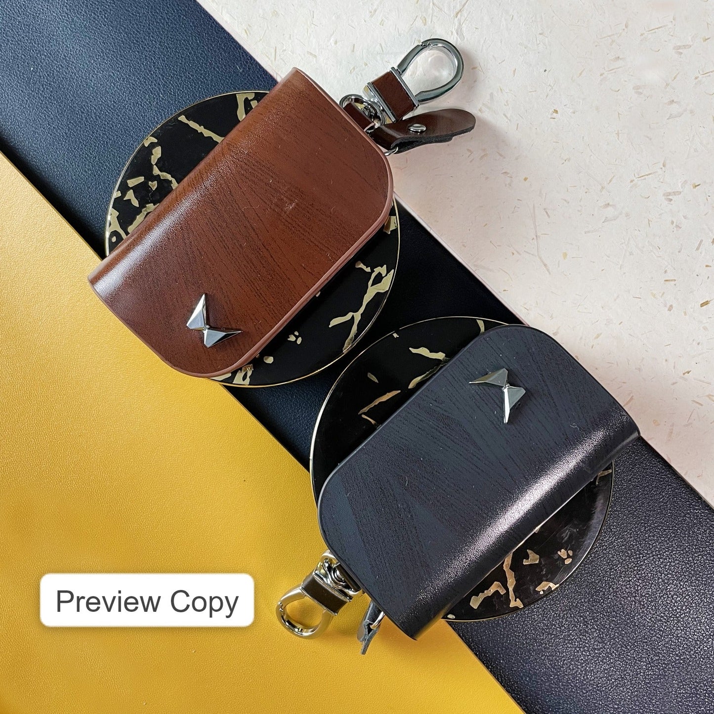 Car Logo Leather Wood Texture Car Key Case