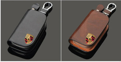 Car Logo Leather Wood Texture Car Key Case