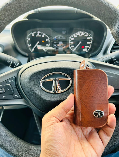 Car Logo Leather Wood Texture Car Key Case