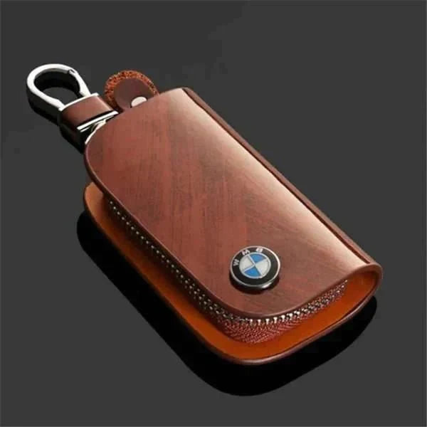 Car Logo Leather Wood Texture Car Key Case