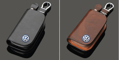 Car Logo Leather Wood Texture Car Key Case