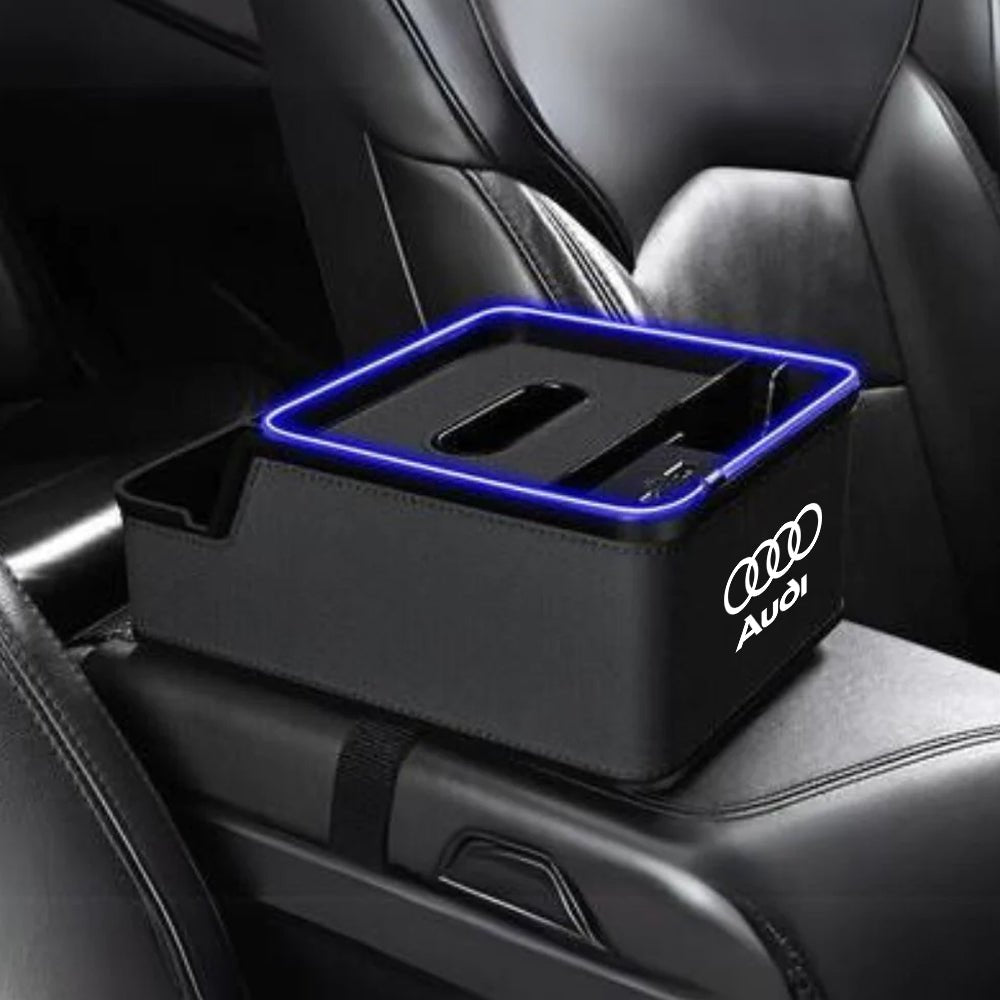 Car Logo LED Light Phone Charging Storage Box