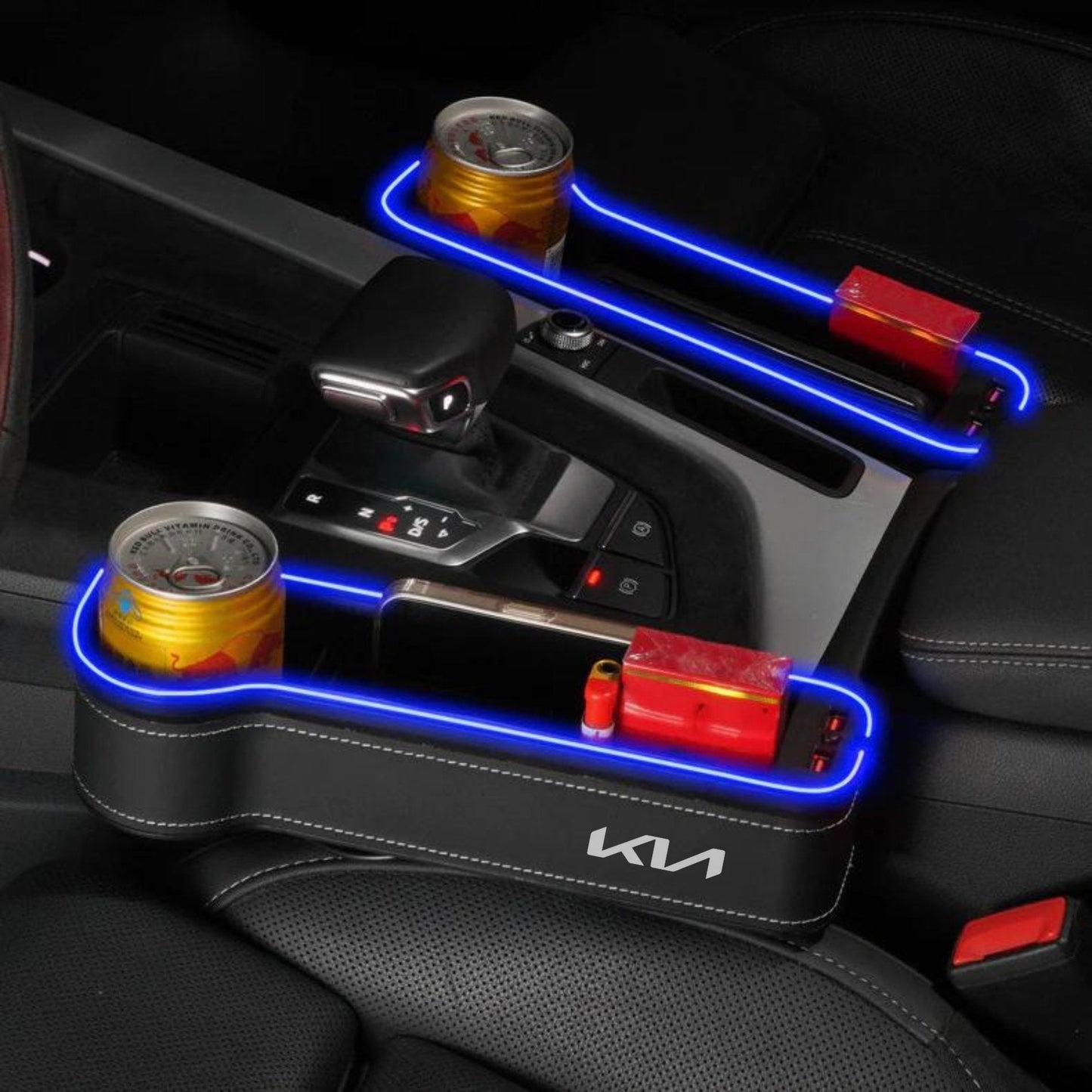 Car Storage Box With Led Light And Two USB Charging Point