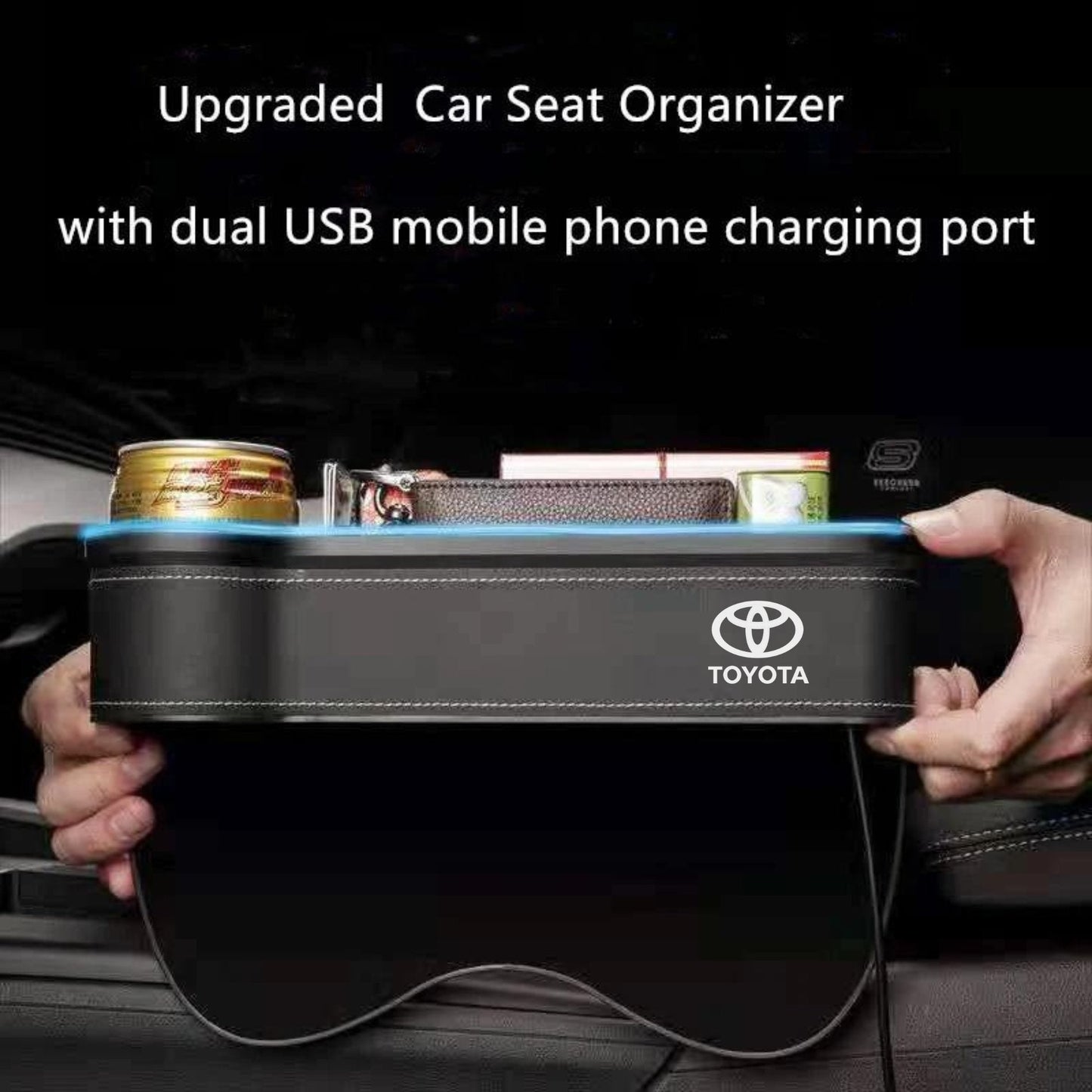 Car Storage Box With Led Light And Two USB Charging Point