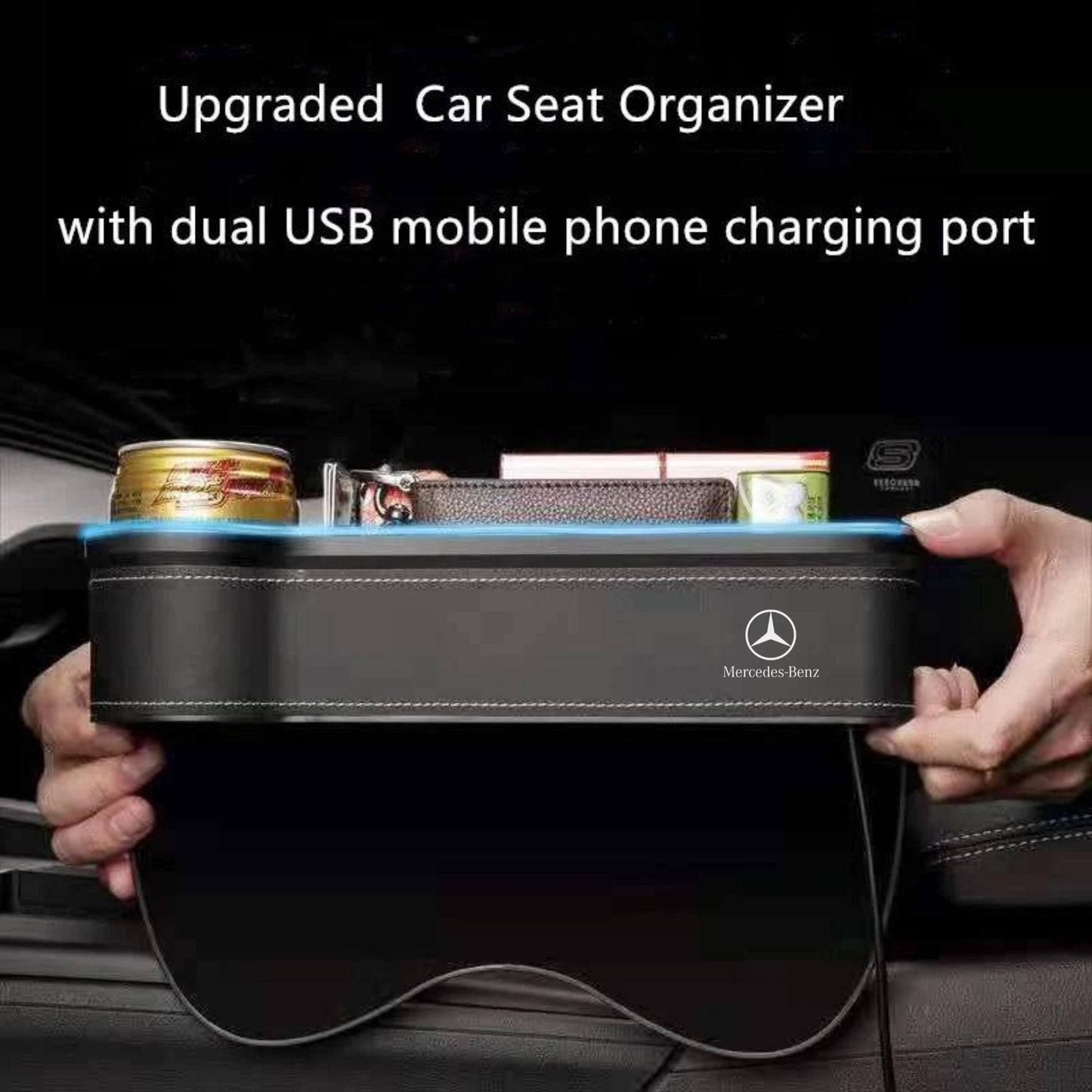 Car Storage Box With Led Light And Two USB Charging Point