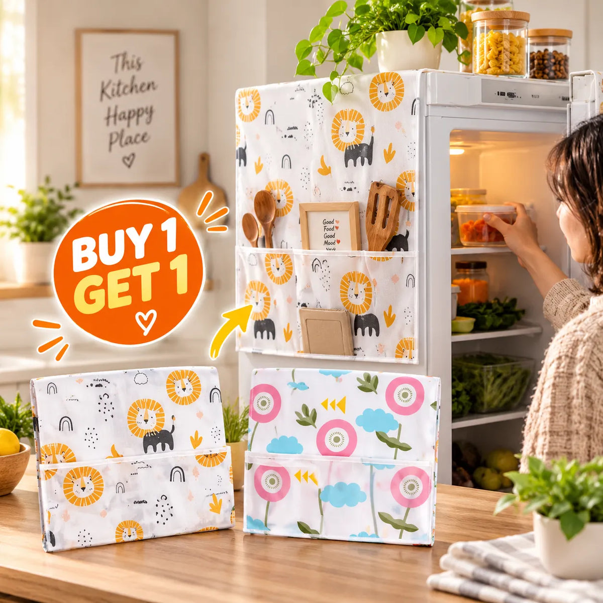 Fridge Cover with 6 Pockets | Waterproof & Dust Protection | Buy 1 Get 1 Free🔥