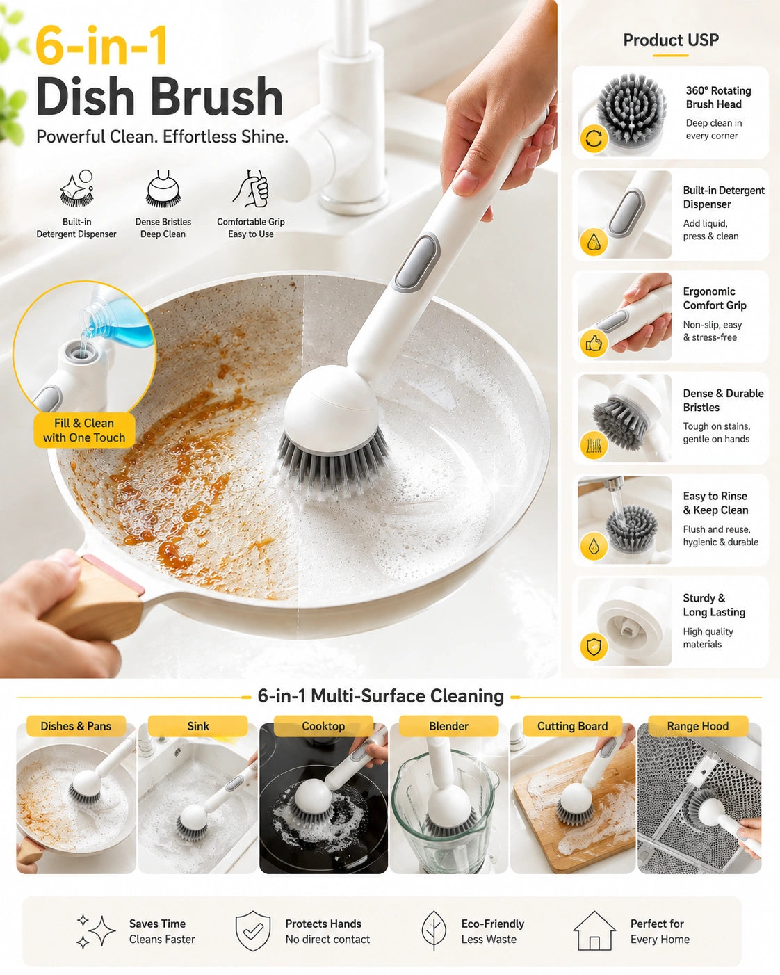 Soap Dispensing Cleaning Brush | Built-In Liquid Dispenser | 60% OFF 🔥