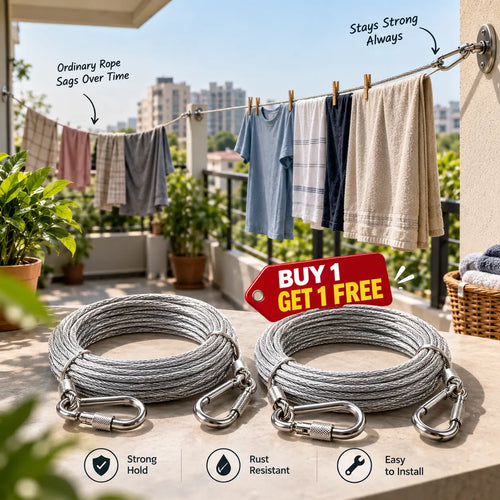 Multipurpose Stainless Steel Clothesline | Heavy-Duty Rope | Buy 1 Get 1 Free🔥
