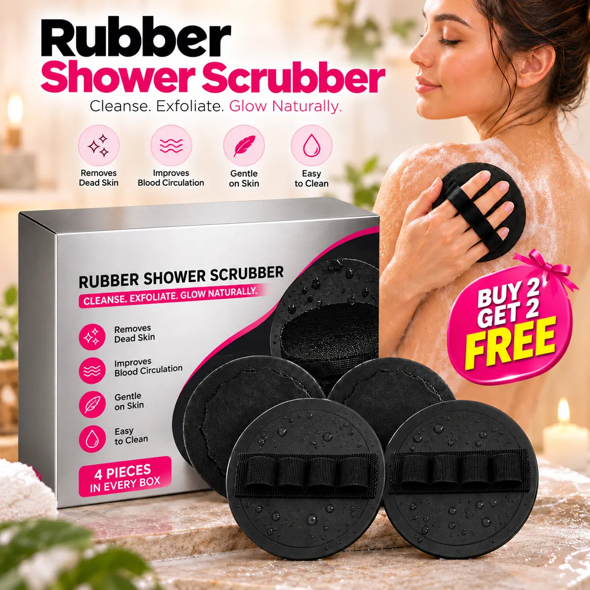 Soft Rubber Shower Scrubber | Gentle Body Exfoliator | Buy 2 Get 2 Free🔥