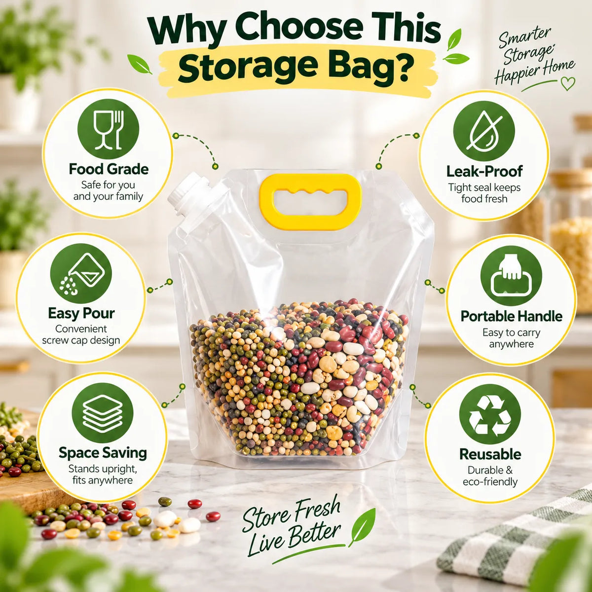 Reusable Kitchen Storage Pouches | Airtight & Easy Pour Design | 70% OFF 🔥