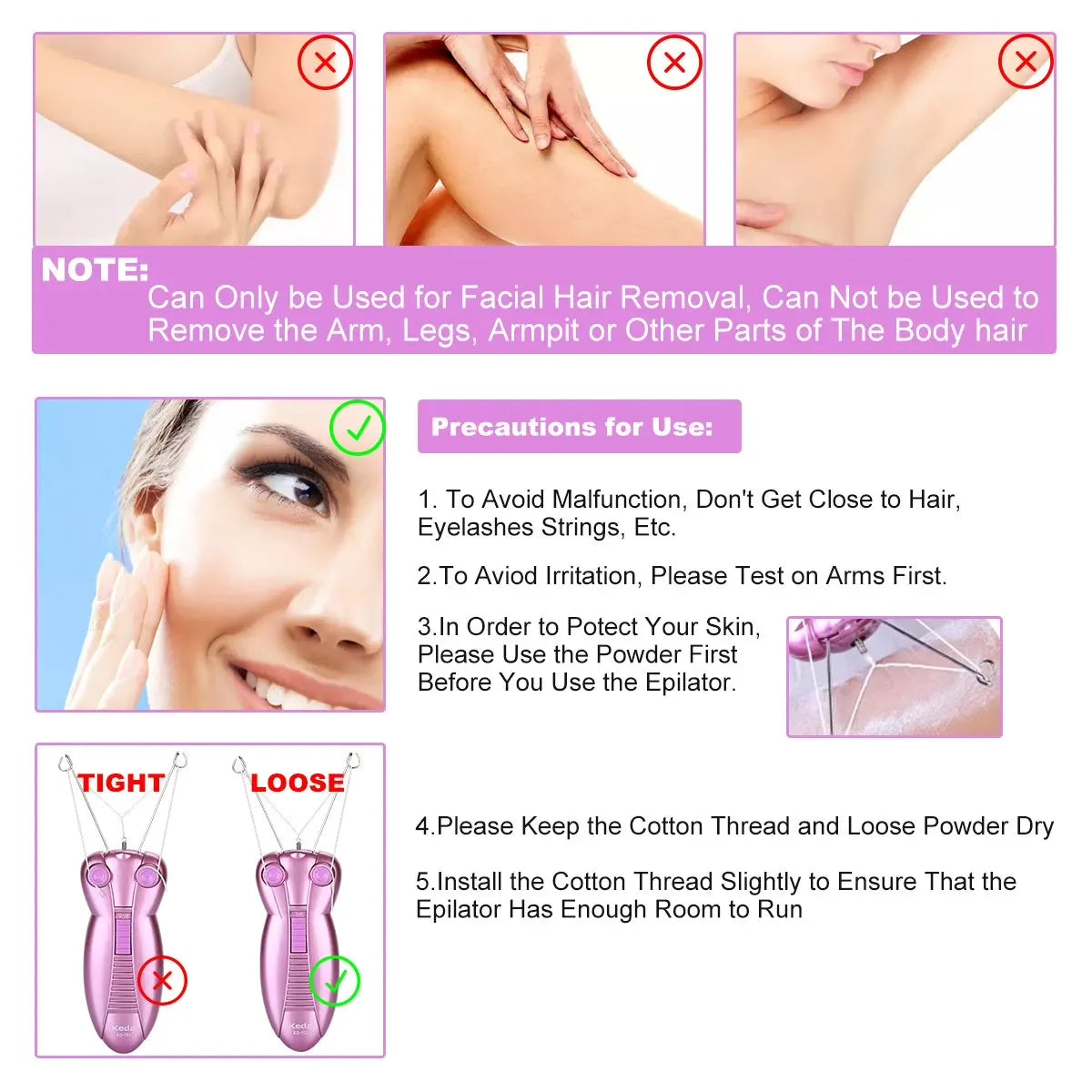 Facial Hair Remover Electric Women's Beauty Epilator Facial Threading
