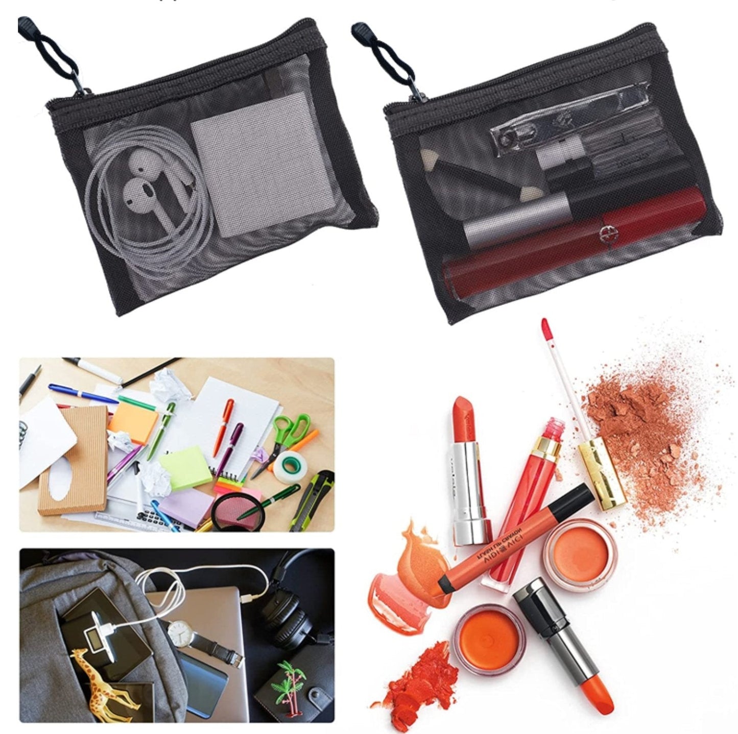 Portable Mini Mesh Card, Coin, Cosmetic Storage Bag - Free Shipping + Cod Available