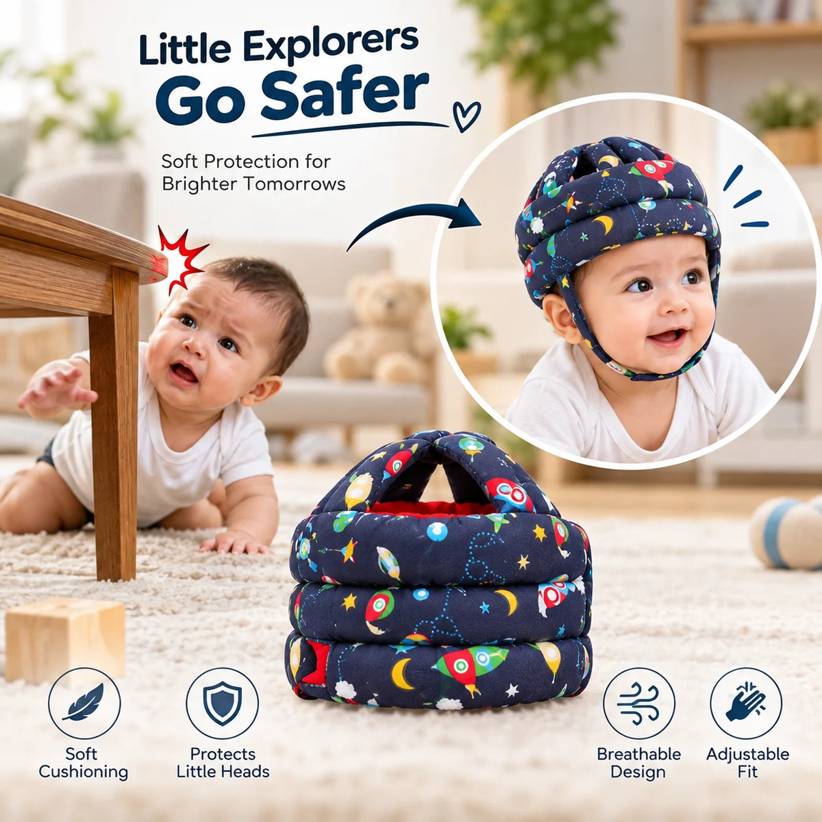 Baby Head Protector | Soft & Lightweight Safety Helmet | Buy 1 Get 1 Free🔥